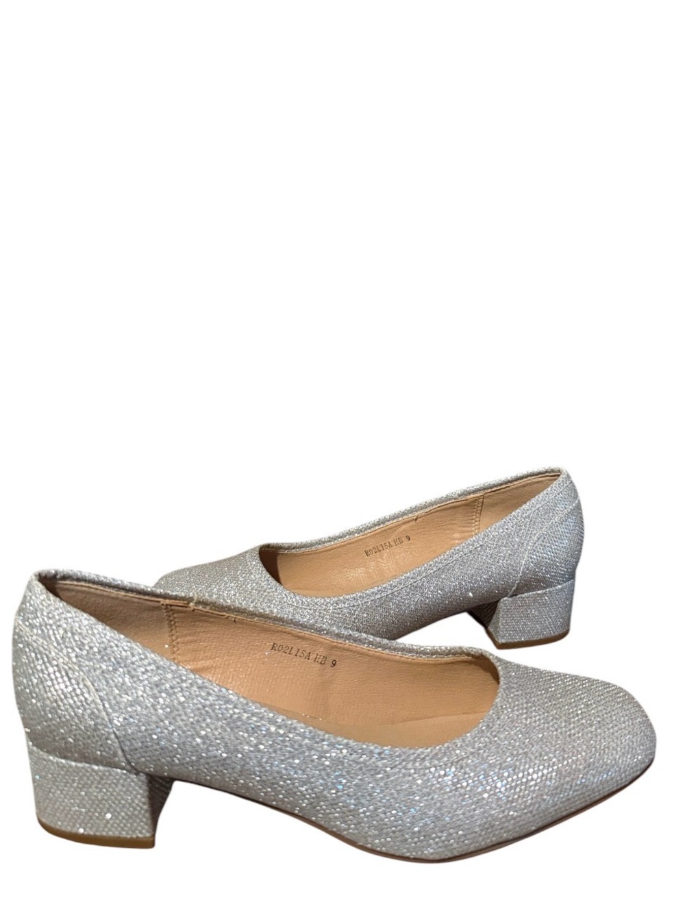Silver Glitter Block Heel Pumps